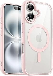 Magnetic Case for iPhone 17 Compatible with MagSafe, Shockproof Phone Bumper Cover, Solid Color Matte TPU Frame, Anti-Scratch Clear Back (Pink)
