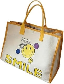شنطة قماش Smile - شنطة صديقة للبيئة متعددة الاستخدامات بتصميم جرافيك مبتسم. مثالية لحمل مستلزمات الجامعة أو البقالة