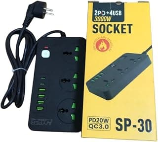 3000W Multi Output Power Strip, 3 Triple Eye, 2 PD Ports and 4 USB 3.0 Ports, Suitable for Home, Office, Electronics.