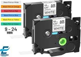Laminated Label Tape 6mm-24mm Multi-color Compatible with Brother P-touch Label Printers (Black on White)