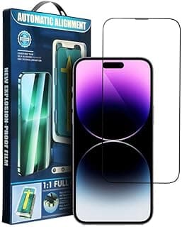 شاشة حماية زجاجية مع أداة تركيب تلقائي تزيل الغبار ذاتيًا من Next Store متوافق مع iPhone 14 Pro . واقي شاشة بتغطية كاملة 9D، مضاد للخدش والبصمات.