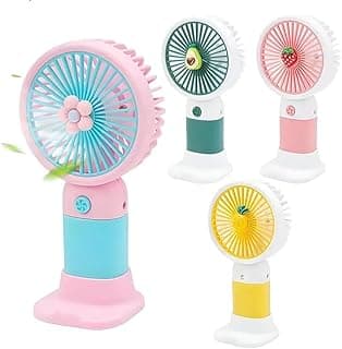Mini Handheld Fan, Portable Desktop Stand, Cute Fruit and Flower Design, Multiple Colours, USB Rechargeable, for Kids