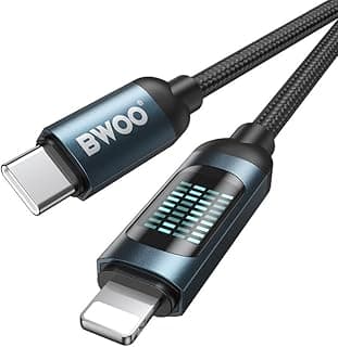 بوو كابل شحن ونقل بيانات للايفون من Type-C إلى Lightning بقدرة PD 27W بطول 1 متر مع شاشة LED لاجهزة ايفون 11,12,13,14 وايباد