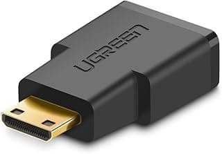 محول ميني HDMI ذكر (نوع C) إلى HDMI أنثى من يوجرين، مطلي بالذهب متوافق مع الهواتف الذكية وكاميرات الفيديو والتابلت والكاميرات - لون أسود