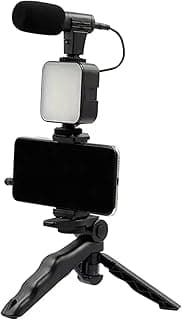 PLOKAMA (PK-771) 5 in 1 Video Rig Camera Mount Holder Stabilizer Handle Grip with Microphone Mic, LED Light Kit for Any SmartPhone & Filmmaking Professional Videomaker (U Rig, 1 Led, Mic, Holder)