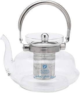Al Sanidi Glass Teapot with Stainless Steel Infuser, Borosilicate, Heat Resistant, 1.4 Litre, Clear