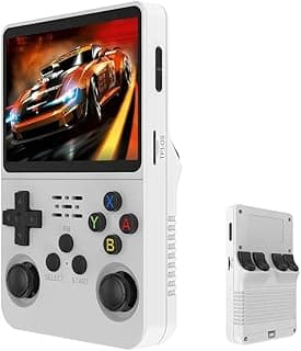 جهاز تشغيل العاب الفيديو الرقمية R36S محمول باليد من غزال مع 20000 لعبة، 128GB، 1.5GHz، ذاكرة RAM 1GB، بطارية 3500mAh، شاشة IPS 60Hz 3.5 انش، محاكيات لبلاي ستيشن 1، PSP، N64، GBA، ابيض مقاوم للغبار