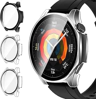 طقم iVoler (3 قطع) غطاء مع زجاج حماية لساعة هواوي GT 5 مقاس 46 مم، تغطية كاملة، فيلم حماية شفاف مضاد للخدش، 2 شفاف + 1 أسود