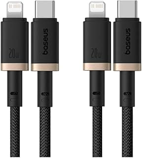 عبوة 2 قطعة كابل Baseus شحن سريع 20 وات PD من USB-C إلى Lightning، طول 1 متر (480 ميجابت في الثانية) لهواتف ابل ايفون (أحمر)
