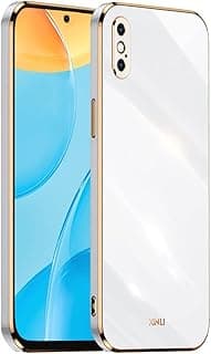 جراب مطلي فاخر لهاتف ايفون Xs 5.8 بوصة - نحيف بلمعة مرآة، إطار مطلي ذهبي/فضي، جراب حماية عصري (أبيض، xs)