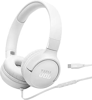 JBL سماعات اذن سلكية من تون 520 سي مريحة مع ميكروفون، صوت جهوري نقي، اعدادات مسبقة لمعادل الصوت، اتصال USB-C، تصميم قابل للطي وكابل خالٍ من التشابك، ابيض