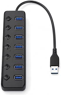 7 Port USB Hub 3.0 with Individual On Off Switches, LED Indicators, 5Gbps High Speed Data Transfer Splitter, Multiport Expander Adapter for Laptop, Desktop, Keyboard, Mouse, Flash Drive, Printer