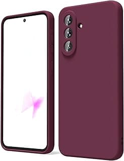 جراب سيليكون سائل لهاتف سامسونج Galaxy M55 5G مع حماية للكاميرا وبطانة مايكروفايبر (أرجواني فاتح)