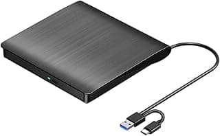 External CD DVD +/-RW Drive, USB 3.0 & USB-C Portable CD & DVD ROM Burner Player Reader Writer Rewriter Disc Drive Easy Install Easy to Use,Black