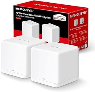 راوتر لاسلكي هالو H30G شبكي AC1300 للمنزل بالكامل بسرعة 1.3 جيجابايت في الثانية واي فاي ثنائي النطاق جيجابت تغطية سرعة 1300 ميجابت لكل ثانية من ميركوسيس، لون أبيض (عبوة قطعتين)