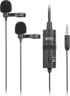 ميكروفون bym1dm 2×1 ثنائي الاتجاه متعدد الاتجاهات يحتوي على صوت واضح وعالي الجودة وعملي للعديد من الأجهزة من بويا، لون أسود، لا سلكي