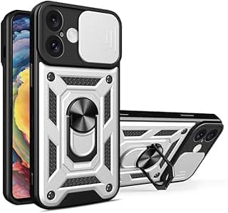 GRABIST Compatible With Iphone 16 Case Cover with Camera Sliding Cover Built-in 360 Rotating Ring Holder Kickstand Shockproof Cell Phone Case for iphone 16 (Silver)
