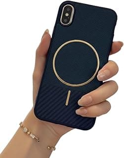 Premium Matte Protective Case with Carbon-Style Pattern& Integrated Magnetic Ring – Slim Shockproof Design, Enhanced Camera Protection, Wireless Charging, Compatible with iphone XS – Blue