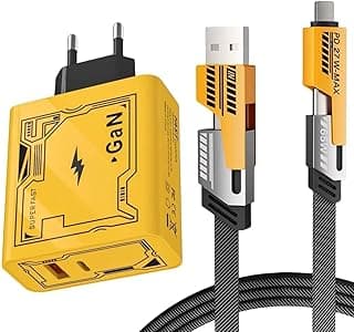 GaN 120W Fast Charger with 4-in-1 Multi Cable, USB-C to USB-C/Lightning/USB Adapter, Super Fast Charging for Laptop, iPad, iPhone, Android Devices, Yellow