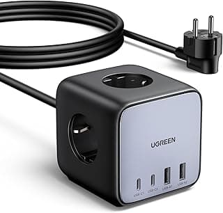 مشترك ديجينيست مكعب من يوجرين USB ثلاثي الاتجاهات 7 في 1 مع 65 واط و4 منافذ طاقة كهربائي مفتاح وكابل بطول 1.8 متر أسود أجهزة لوحية الكمبيوتر المحمولة