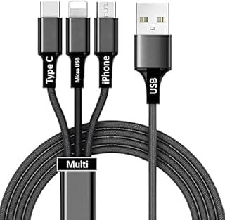 Nylon Braided 3 in 1 Fast Charging Cable for Type-C, Micro and iPhone, Multi USB Charger Cable, Compatible with Cell Phones Tablets Universal Use