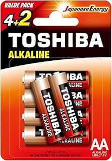 Toshiba Power Alkaline AA Batteries, 1.5V Long-Lasting Reliable Energy, 6 Pack Blister
