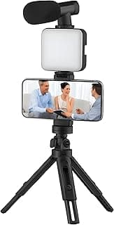 Complete Tripod Units PK-773 Professional Photography Kit with LED Light & Microphone & Tripod for Smartphones, Remote Control for Vlogging & Live Streaming