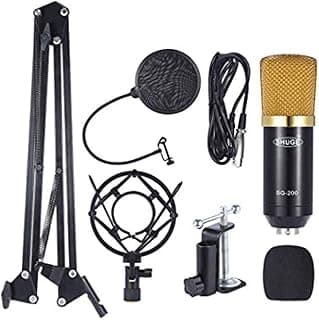 Professional Broadcasting Studio Recording Condenser Microphone Mic Kit with Shock Mount Adjustable Suspension Scissor Arm Stand Mounting Clamp Pop Filter