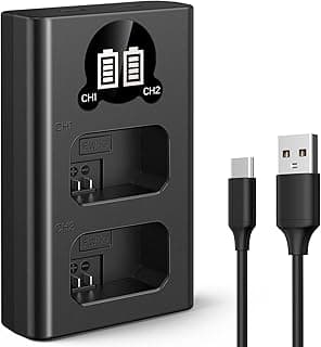 شاحن بطارية NP-FW50 مع شاشة LCD، منفذ Micro USB وType-C لكاميرات سوني A7 A7II, A7RII, A7SII, A7S, A7S2, A7R, A7R2, A6000, A6500, A6300, A6400