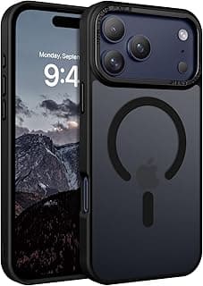 for iPhone 17 Pro Case,[Compatible with MagSafe] Shockproof Military Translucent Matte Back TPU Bumper Cover Women Girls Men Boys Slim Magnetic Phone Case for iPhone 17 Pro,6.3 Inch,2025,Black