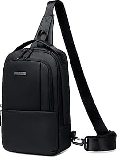 Sling Bag for Men Office Crossbody Bag for Daypack Travel-light Multi-pocket Chest Bag for upto 9.7" iPad,Water-resistant One Side Shoulder Bag for Business Casual College Black, M