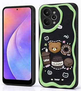 جراب كرتوني ثلاثي الأبعاد متوافق مع Oppo Realme 15 (5G) - جراب سيليكون ناعم خفيف الوزن بتصميم مموج مريح في اليد (دب صغير وكوب قهوة)
