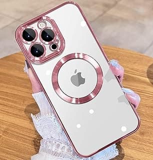 Clear Case for iPhone 11 Pro 5.8-Inch with Built-in Camera Lens Protector, Slim Luxury Plating Edge Soft TPU Cover Protective, Transparent Case for Women Girls Men - Pink