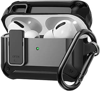 for Airpods Pro 2/1 Gen Case Cover with Lock 2023/2022/2019, Armor Rugged Case for Apple Airpod Pro 2nd/1st Generation Shockproof Protective Skin with Keychain for Women Men Black