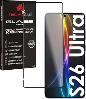 واقي شاشة زجاجي مقوى TECHGEAR بتغطية كاملة لسامسونج Galaxy S26 Ultra - أقصى حماية للشاشة، صلابة 9H، متوافق مع بصمة الإصبع وقلم S Pen