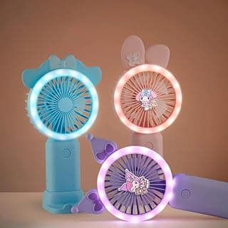 مروحة يد ميني محمولة USB مع إضاءة LED وحامل موبايل - مروحة تبريد شخصية ببطارية قابلة للشحن، مروحة جيب ومكتب صغيرة للأطفال، البنات، المدرسة، والسفر
