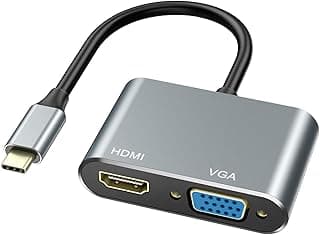 محول USB C الى HDMI ، موزع ‏2 في 1 مع 4K ‏1080 بيكسل VGA نوع سي متوافق ماك بوك برو 2019 2018 اير كروم لينوفو يوجا 720 730 ديل اكس بي اس 13 سرفيس