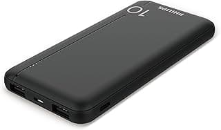 شاحن باور بانك بسعة 10.000 مللي أمبير في الساعة مع 2 منفذ USB A ومنفذ USB نوع C (PD) من فيليبس، أسود