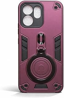 جراب متوافق مع OPPO RENO 15F 5G مدرع مضاد للصدمات بطبقتين مع حلقة دوارة 360 درجة ومسند وقاعدة مغناطيسية للسيارة (أحمر نبيذي)