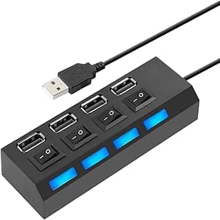 موزع USB ZR104 من زيرو الكترونيكس، 4 منافذ، USB 2.0، نقل بيانات عالي السرعة، مفاتيح طاقة فردية، مؤشرات LED، يدعم هارد ديسك خارجي حتى 500GB، اسود