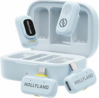 هوليلاند ميكروفون لاسلكي A1 كومبو من لارك (ازرق سماوي، مع USB-C RX + لايتنينج RX + علبة شحن)