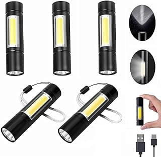 مصباح يدوي LED صغير للجيب من دارلور، 5 قطع قابل لاعادة الشحن بمنفذ USB، مصابيح فلاش قوية ساطعة وقوية من الالومنيوم للمنزل والطوارئ والتخييم والمشي مع الكلاب، هدايا كبيرة للاطفال