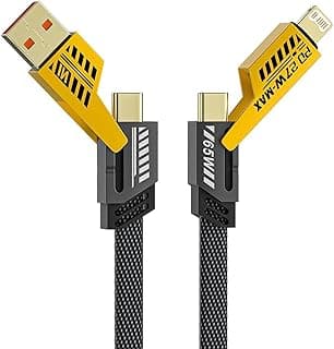 كابل شحن ونقل بيانات سريع 4 في 1 معدني مجدول 65 وات USB C/A متعدد متوافق مع ايفون/ايباد/ماك بوك/ايربودز/سامسونج/اندرويد (1.2 متر)