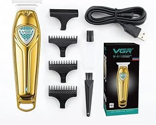 V-911 Professional Rechargeable cordless Hair Trimmer with Stainless steel Blades, USB Charging cable, 3 Guide Combs for men Runtime: 180 mins, 1200 mAh Li-ion Battery, Gold