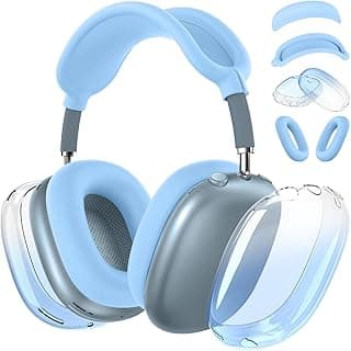 [4 in 1] Silicone Case Cover for AirPods Max, Clear Gradient Soft TPU Ear Cups Cover/Ear Pad Case Cover/Headband Cover Transparent Accessories for Apple AirPods Max (2024/2020)(USB-C/Lightning), Blue