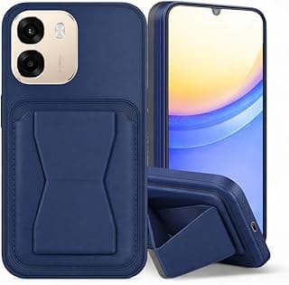 جراب جلد متوافق مع OPPO A6X مضاد للصدمات بظهر جلدي ومكان لتخزين الكروت مع ستاند مدمج من جلد PU لمظهر أنيق وملمس مريح (أزرق)