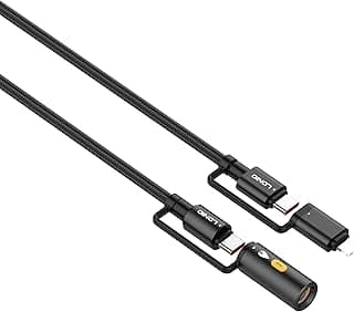 كابل شحن ونقل البيانات USB متعدد الشحن 4 في 1 LC20 منفذ USB نوع A إلى USB نوع C، لايتنينج ومايكرو USB، متين وعالي السرعة للموبايلات والأجهزة من LDNIO، أسود