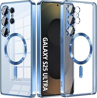 Dl3 Mobilak For Samsung Galaxy S25 Ultra Magnetic Case, Compatible with MagSafe, Built-in Camera Lens Protector, Luxury Plating Soft TPU Clear Shockproof Slim Thin Cover (Sierra Blue)