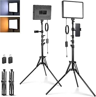 NEEWER BP300 Basic LED Video Light Panel Kit (2 Pieces) with 2 59 Inch Stands and 2 Phone Holders, 2700-6500K 850 Lx/0.5 m Studio Light for Photography Live Streaming Recording
