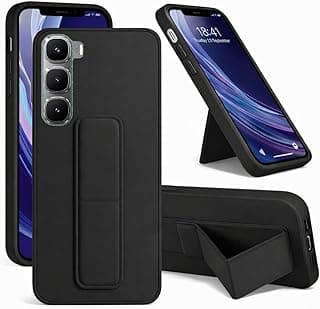 Magnetic Grip Strap Case for INFINIX HOT 60 PRO PLUS Soft Shockproof Cover with Hand Strap, Built-In Kickstand, Car-Mount Compatible, Slim Protective Phone Case (Black)